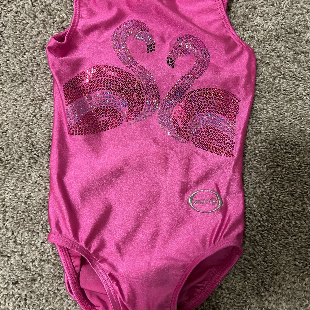 Ozone leotard Pink Sequin Flamingo Swimsuit size CS